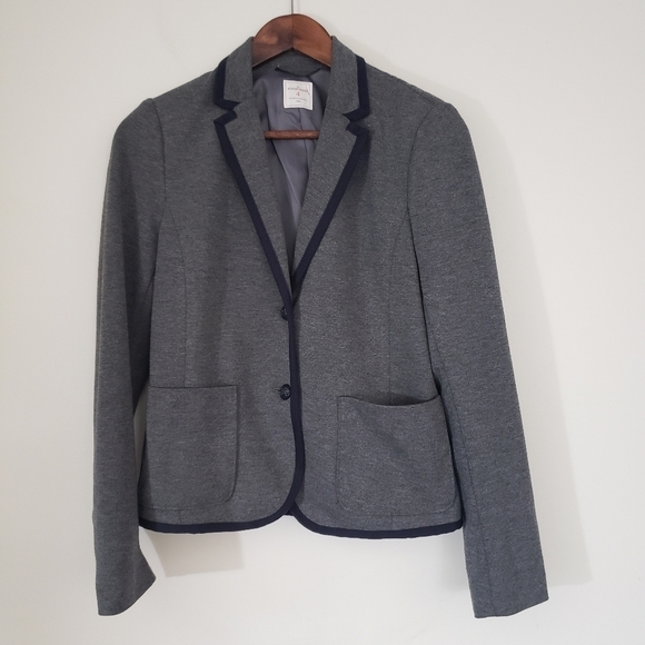 Gap The Academy Blazer Womens Size 4 Heathered Gray Navy Blue Trim Pockets - Picture 12 of 12